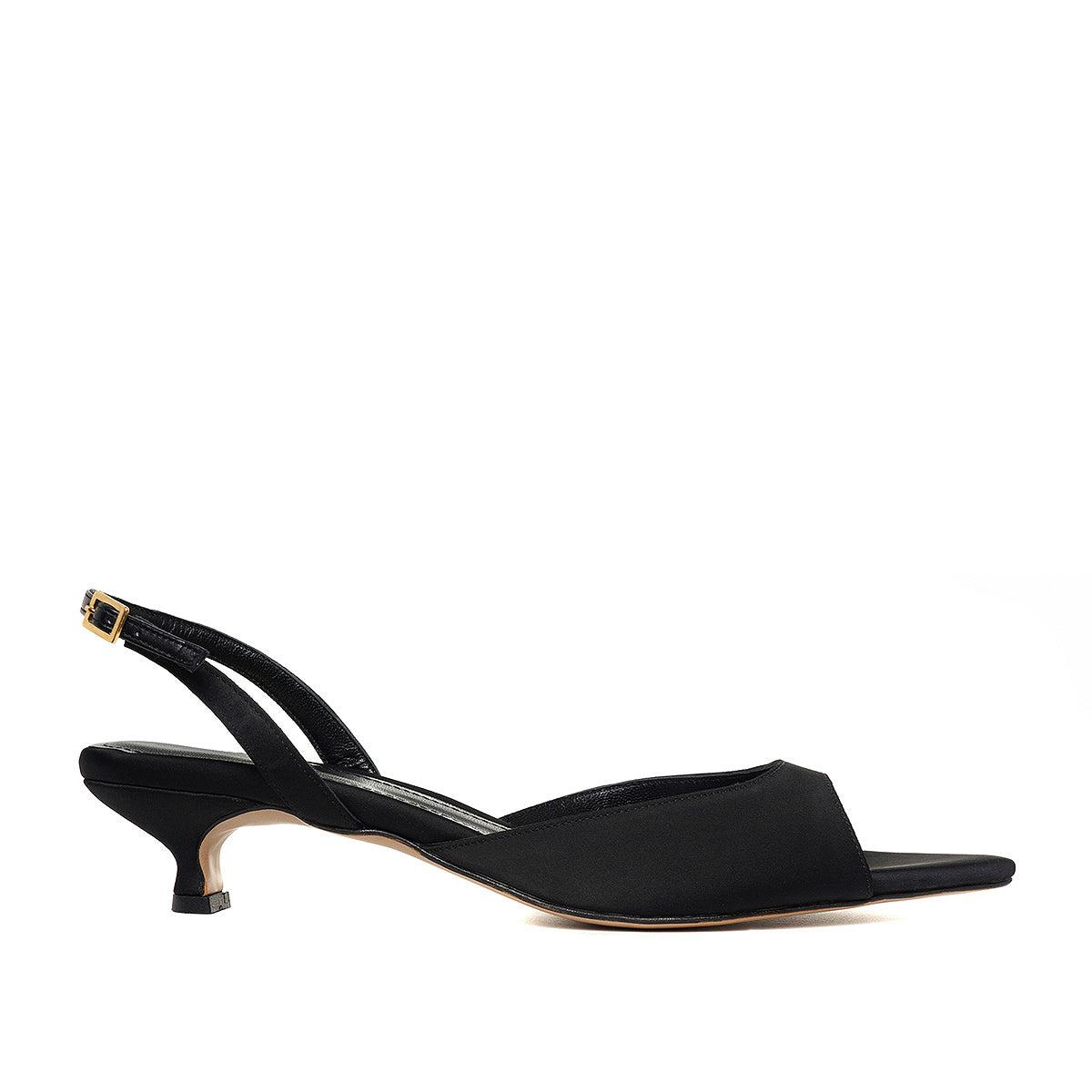 Sandale Vicky Satin, Varf Ascutit, Negre - Kitten Heels - 41 / 4 cm