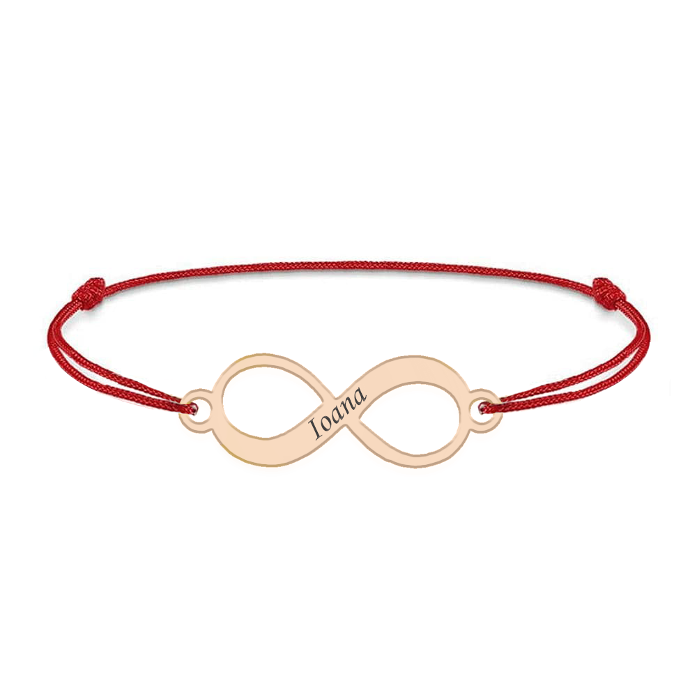 Saray - Bratara personalizata cu snur si infinit din argint placat cu aur roz