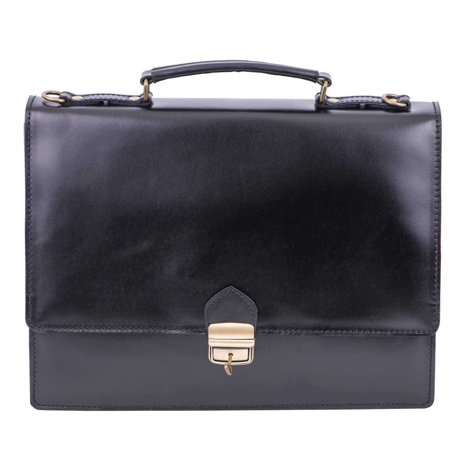 Servieta barbati din piele naturala neagra Executive Hipster