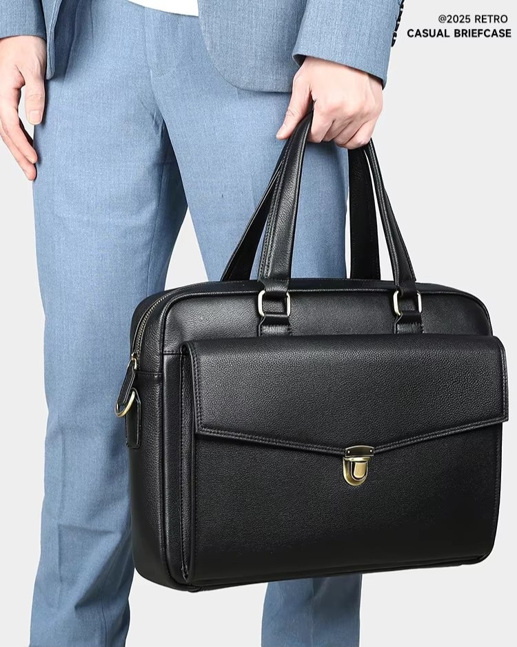 Servieta pentru barbati, Dael GT3283, piele naturala, Neagra - poza 2