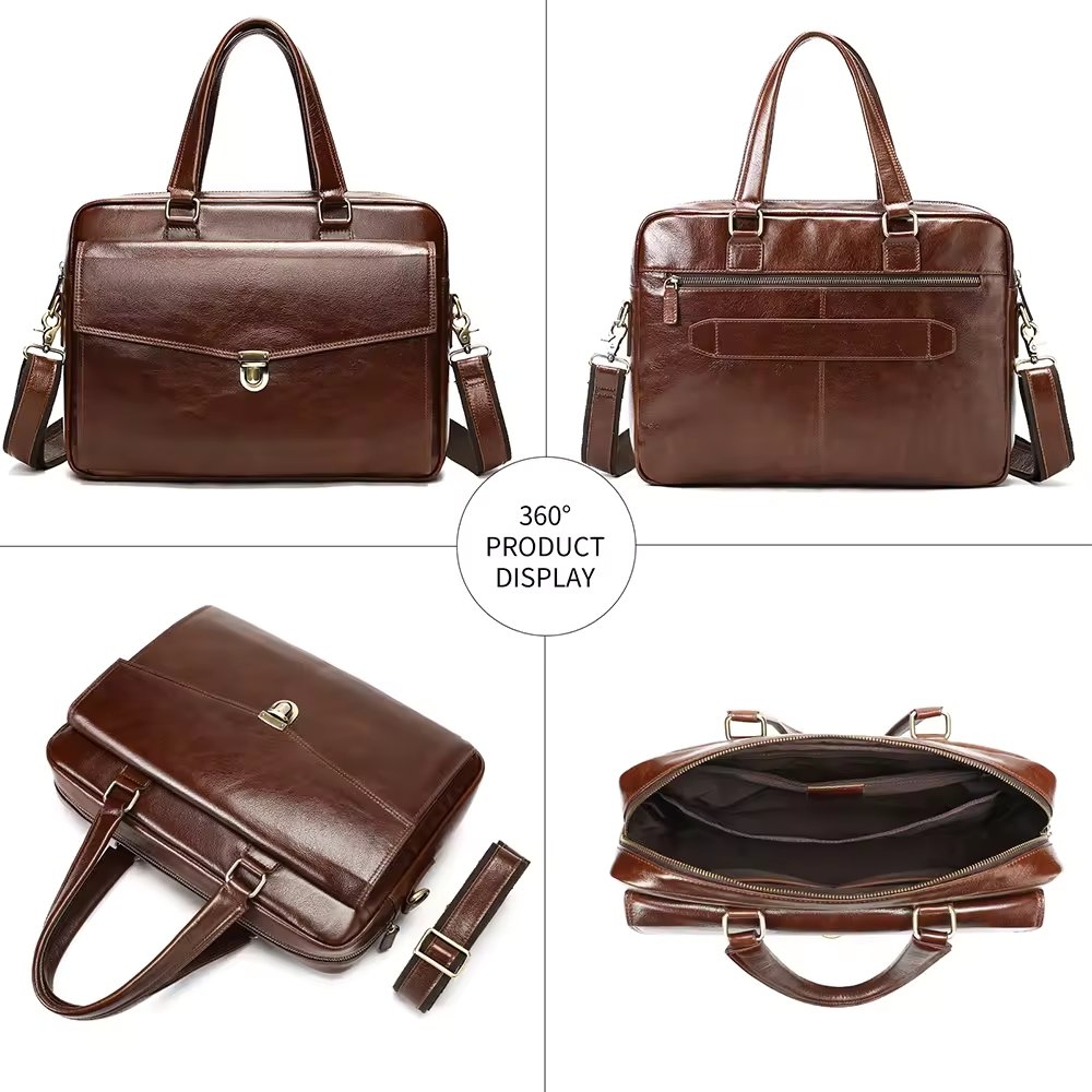 Servieta pentru barbati, Dael GT3283, piele naturala, Neagra - poza 5