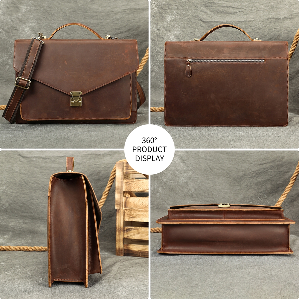 Servieta unisex, Milano GT3802, piele naturala, Maro - poza 3