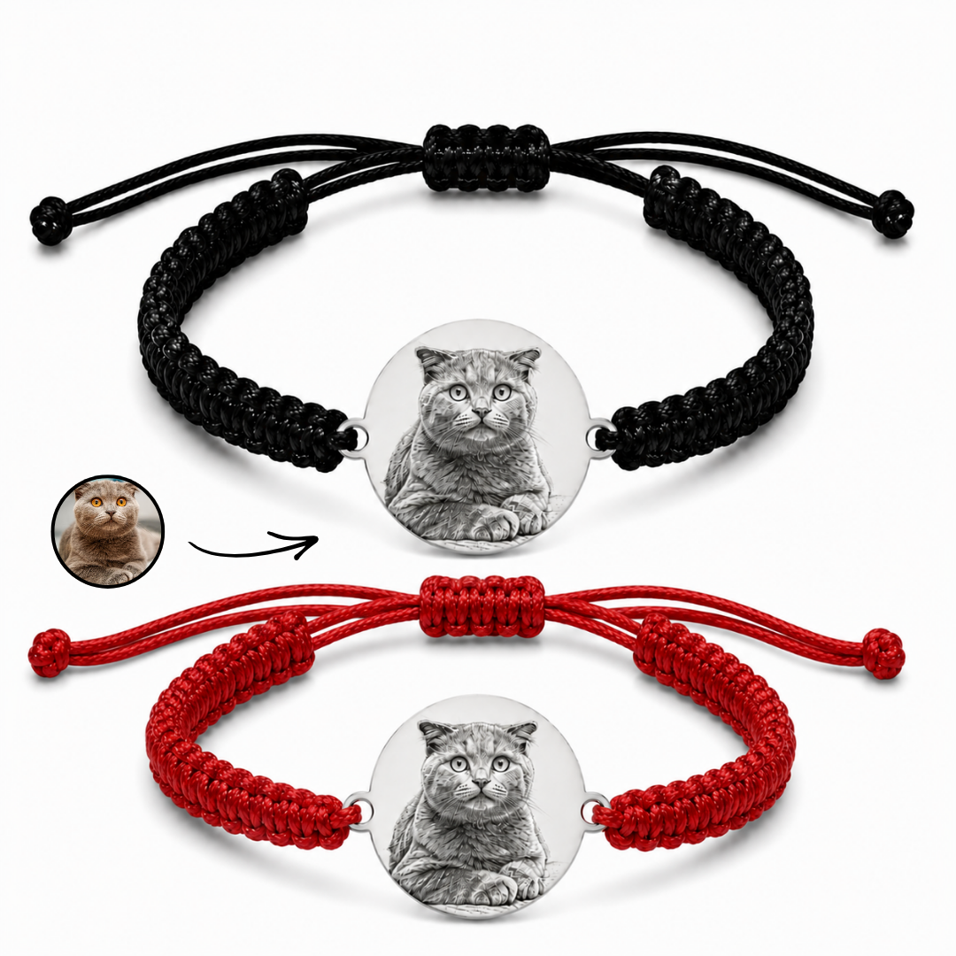 Set 2 Bratari cu Pisica Personalizate cu Argint - Neagra - Neagra