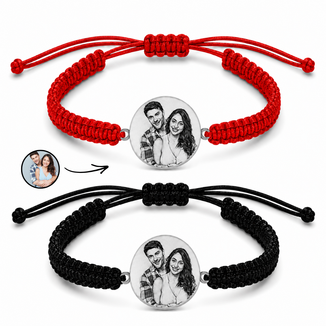 Set 2 Bratari Cuplu Personalizate cu Argint - Neagra - Neagra