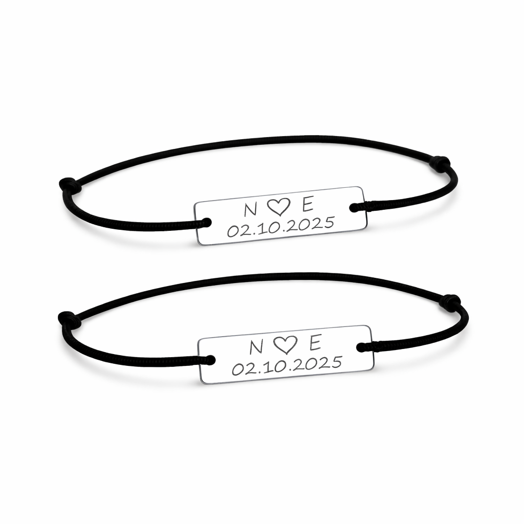Set 2 Bratari Personalizate Data cu Argint - Rosie - Neagra