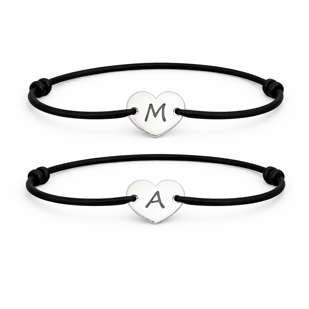 Set 2 Bratari Personalizate Initiale 2.0 cu Argint - Neagra