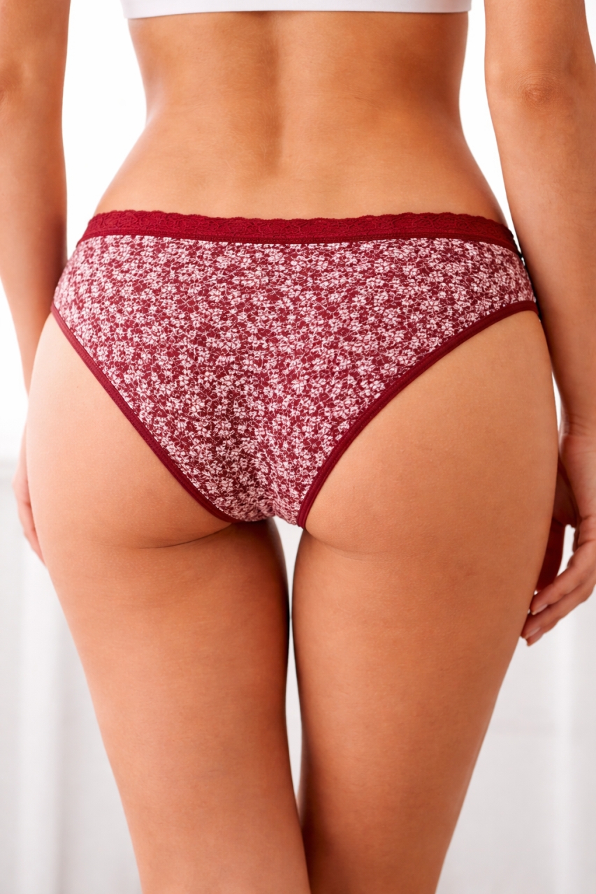 Set 3 perechi de chiloti din bumbac, cu dantela, pentru dama, 39750, Rosu/Crem - poza 3