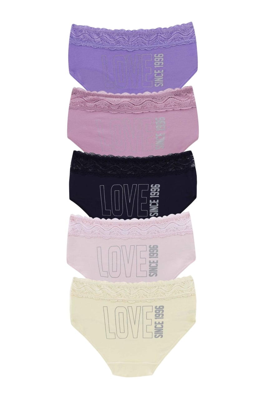 Set 5 perechi de chiloti din bumbac, cu dantela, pentru dama, 32000, Multicolor