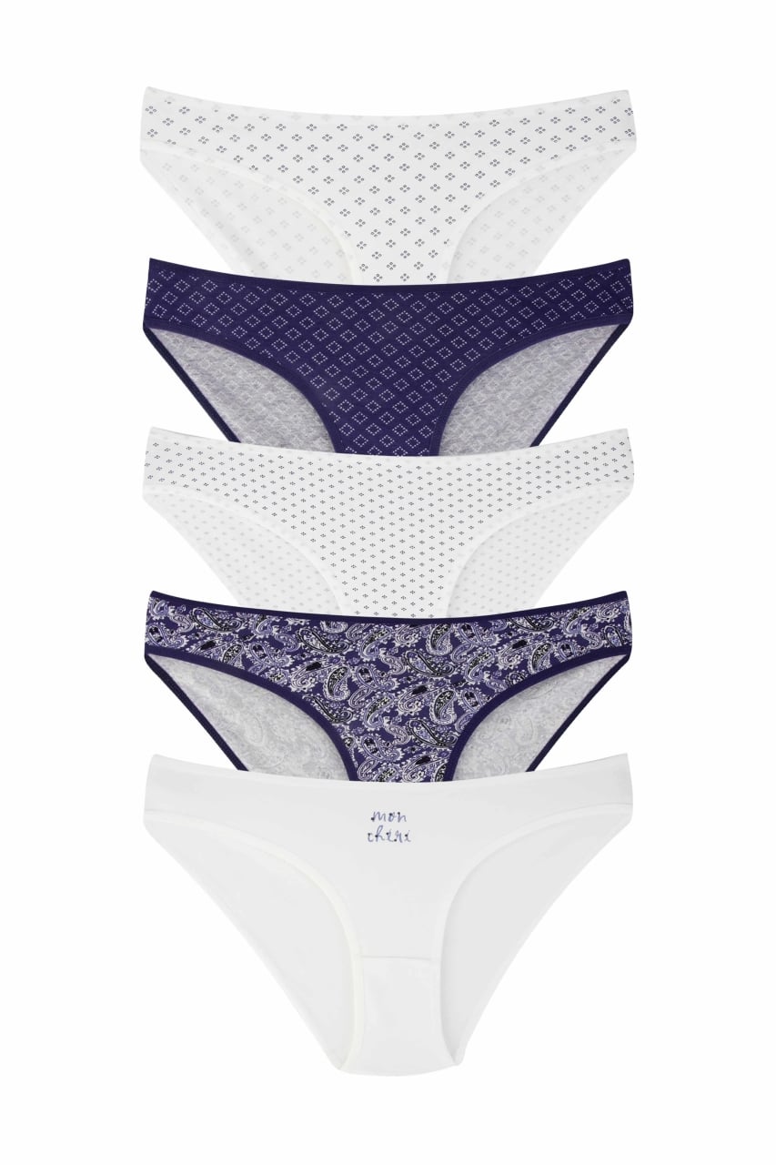 Set 5 perechi de chiloti din bumbac, pentru dama, 33500, Alb/Albastru - poza 1