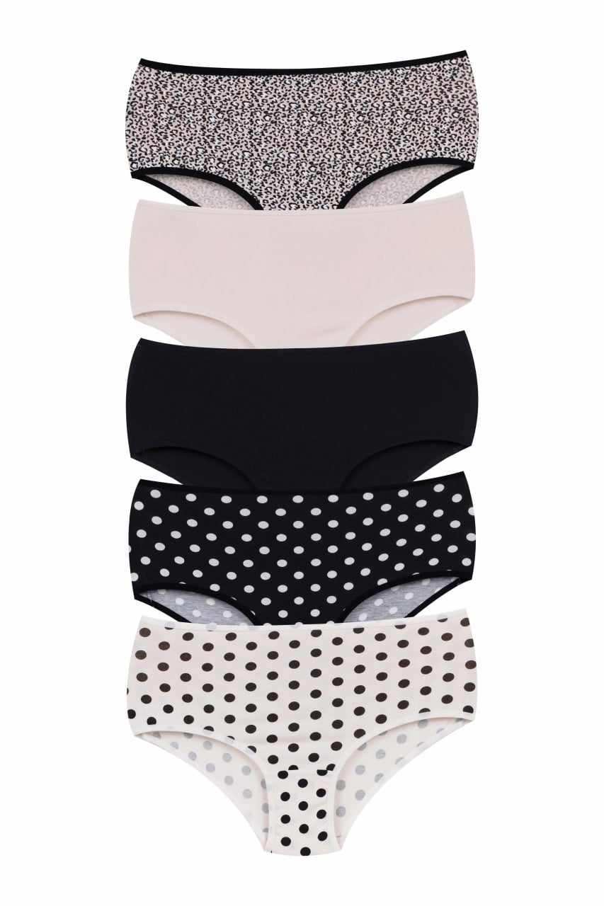 Set 5 perechi de chiloti din bumbac, pentru dama, 43500, Crem/Negru - poza 1