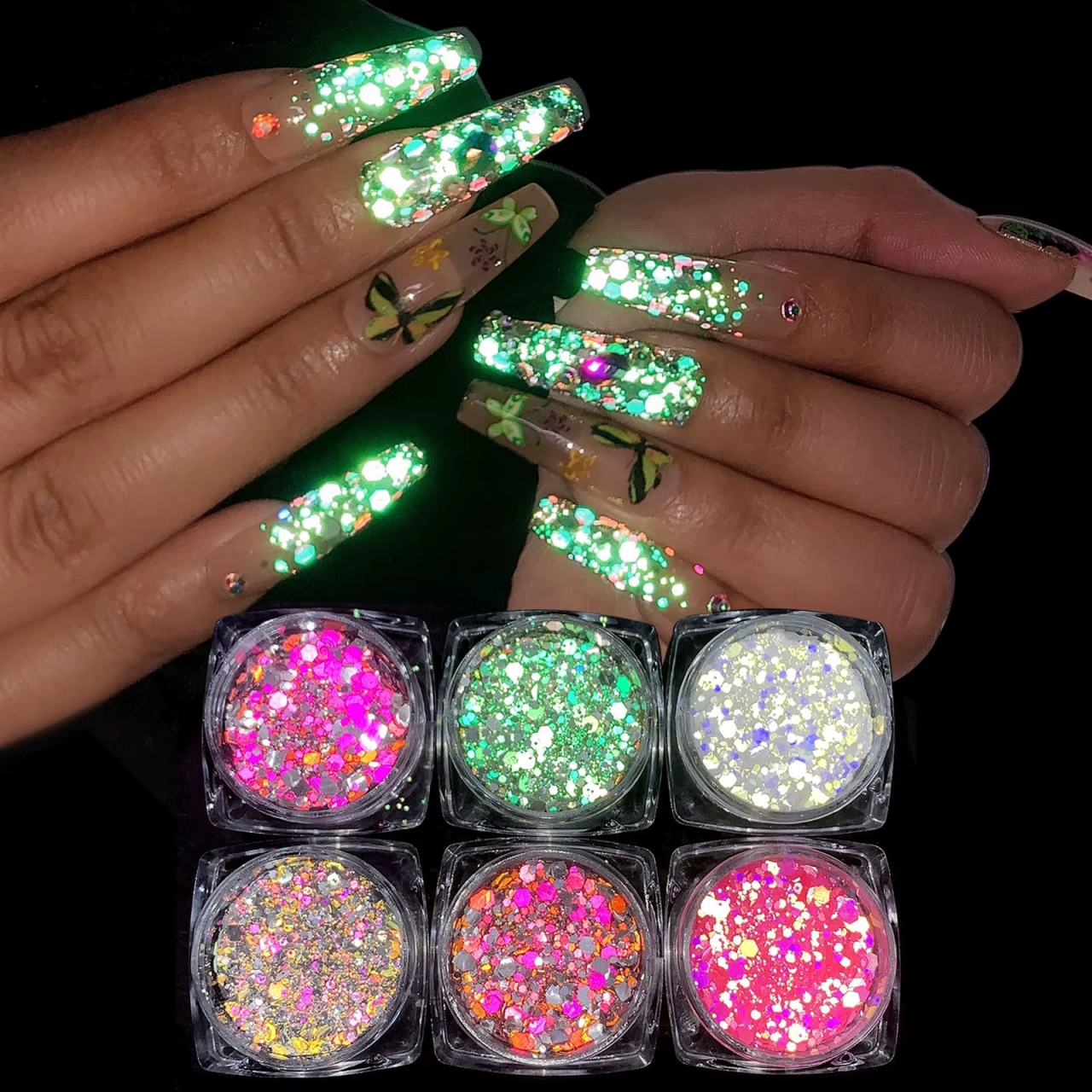 Set 6 sclipici unghii reflective Marquise, GLITTER03, Multicolor - poza 2