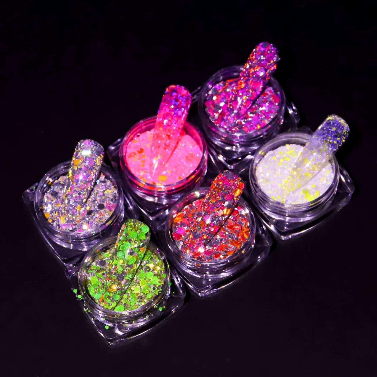 Set 6 sclipici unghii reflective Marquise, GLITTER03, Multicolor - poza 3