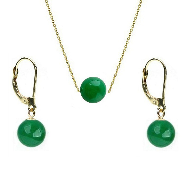 Set Aur 14k si Jad Natural Malaesian de 8 mm