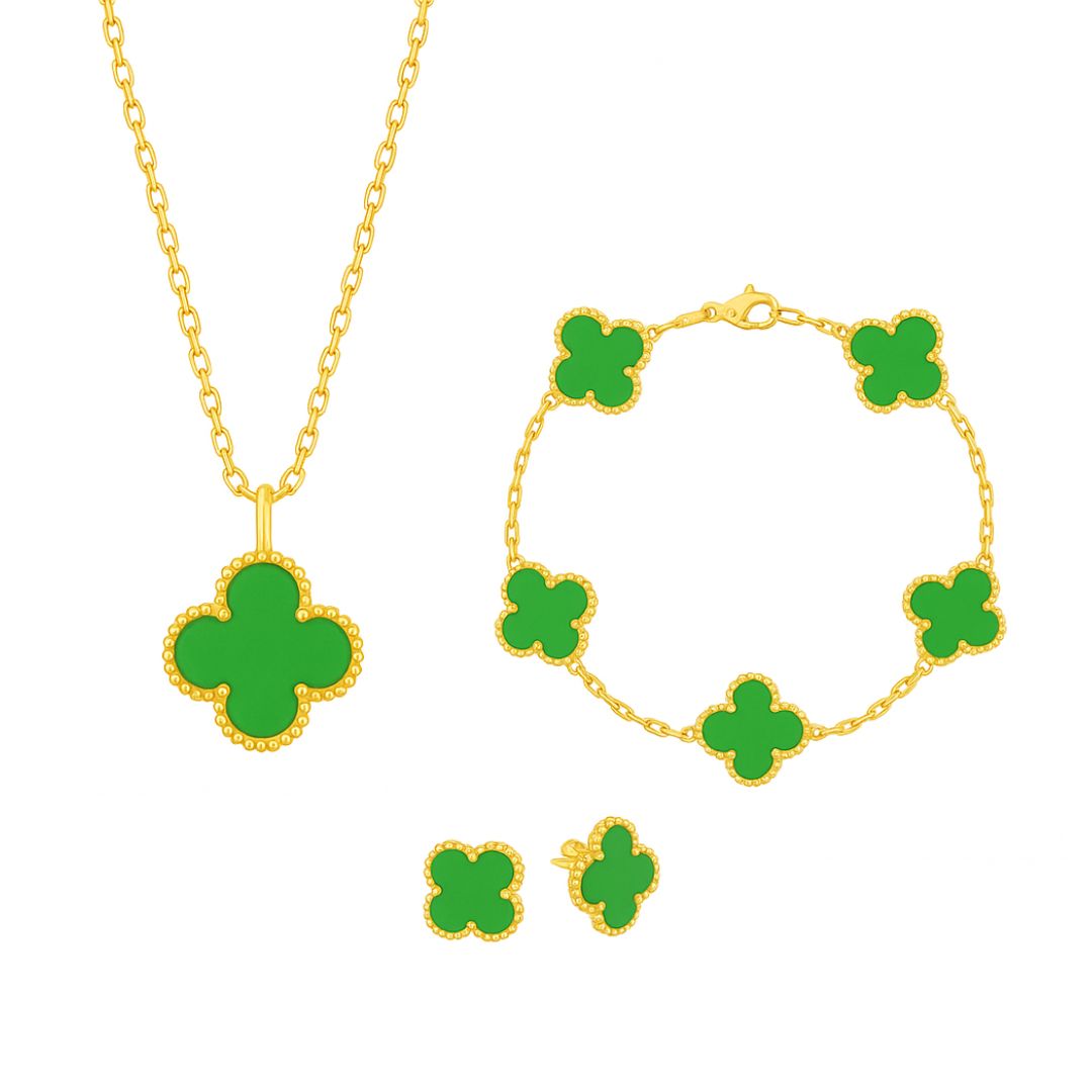 Set Bijuterii Colier,Bratara si Cercei Van Luxy Green Gold