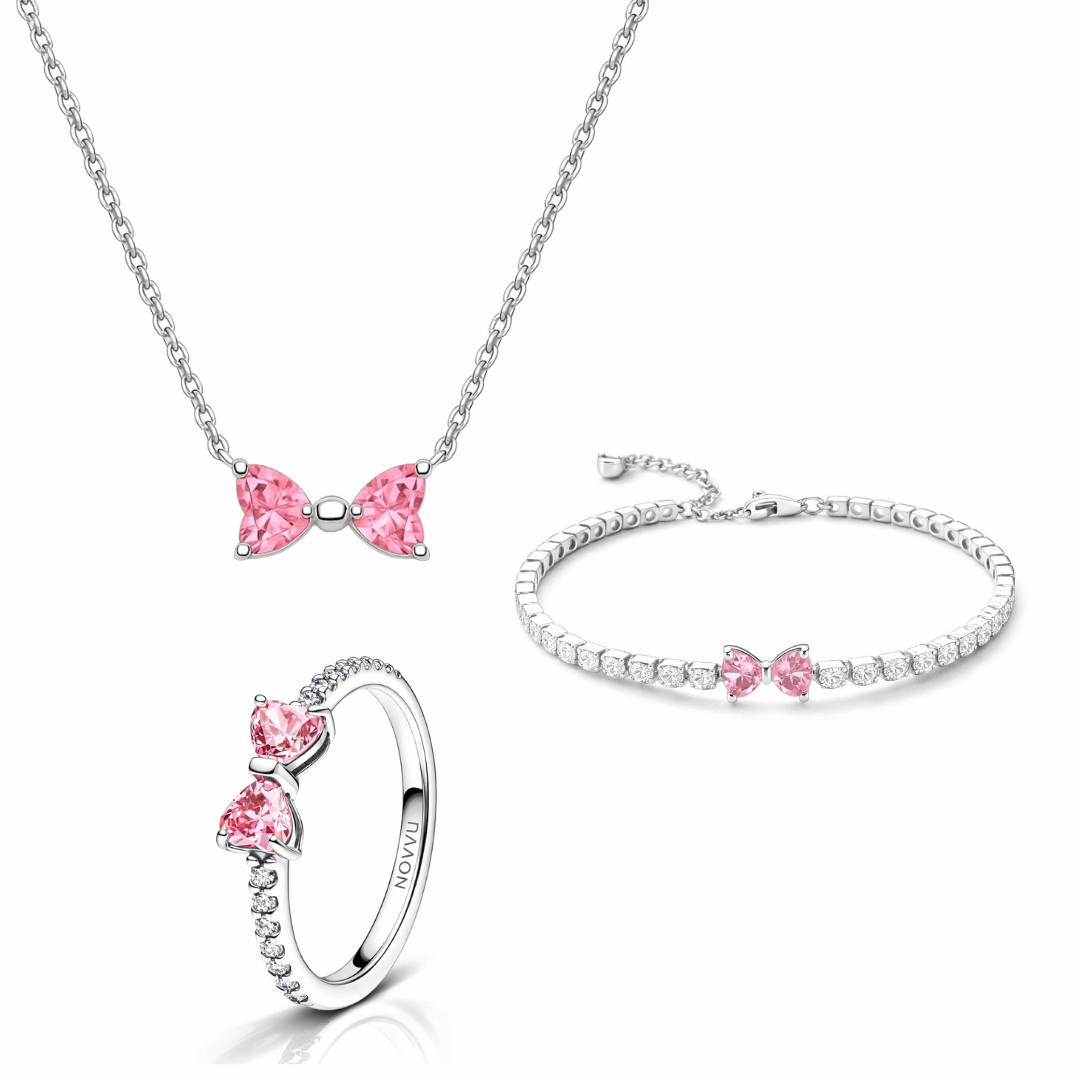 Set bijuterii Inel,Bratara si Colier Pink Bow Cu Argint - 48