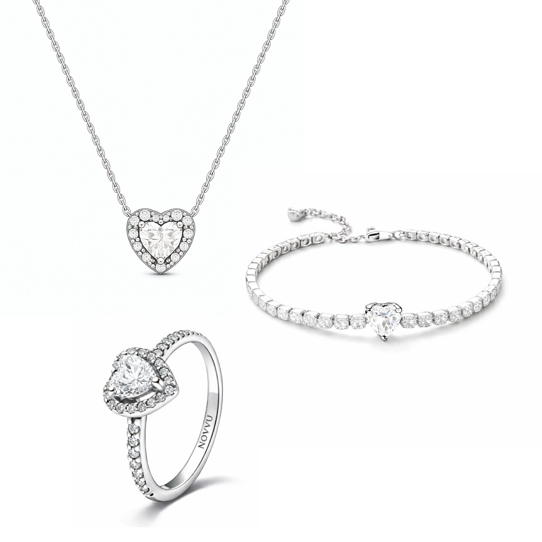 Set bijuterii Inel,Bratara si Colier White Heart Cu Argint - 48