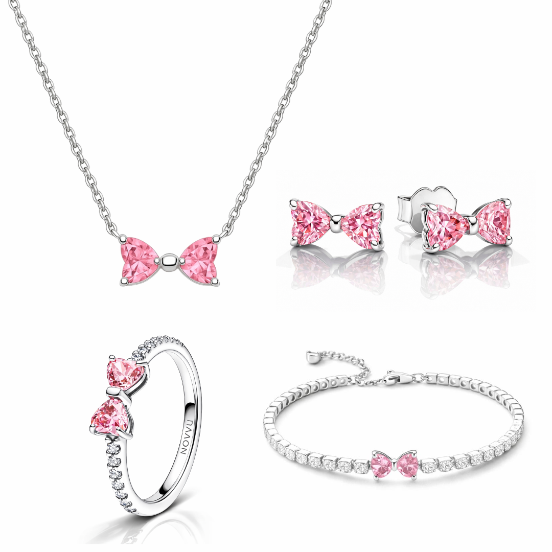 Set bijuterii Inel,Cercei,Bratara si Colier Pink Bow Cu Argint - 48