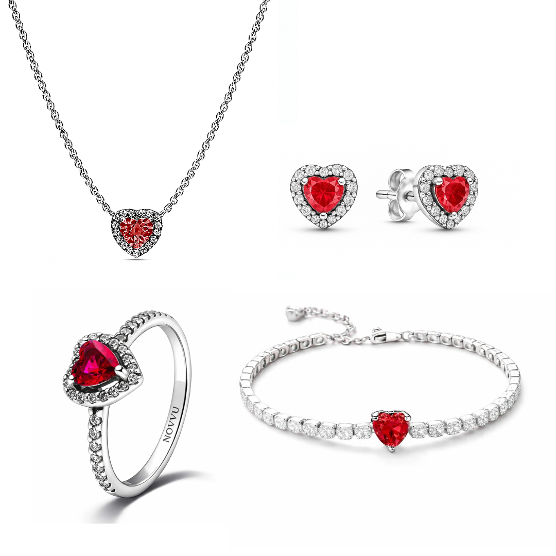 Set bijuterii Inel,Cercei,Bratara si Colier Red Heart Cu Argint - 48