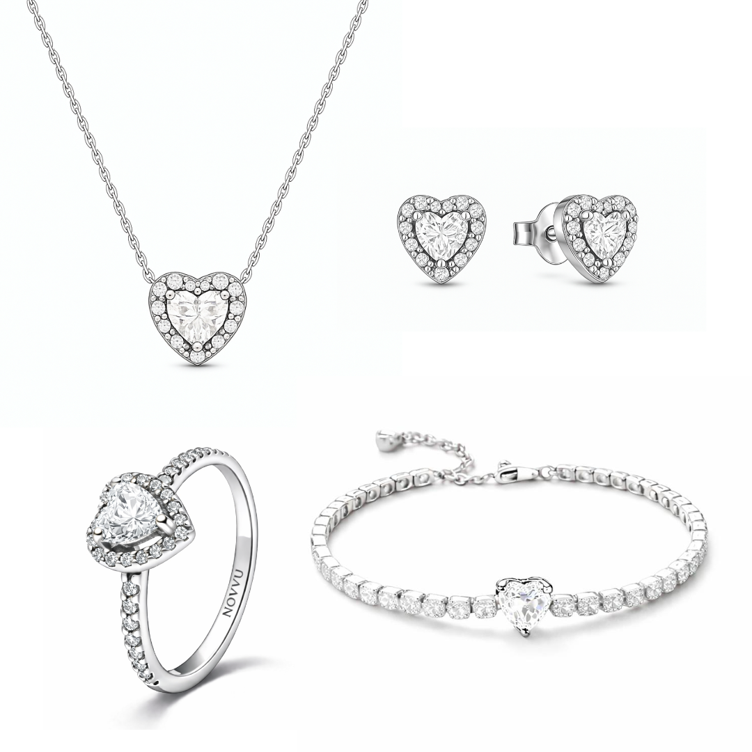 Set bijuterii Inel,Cercei,Bratara si Colier White Heart Cu Argint - 48