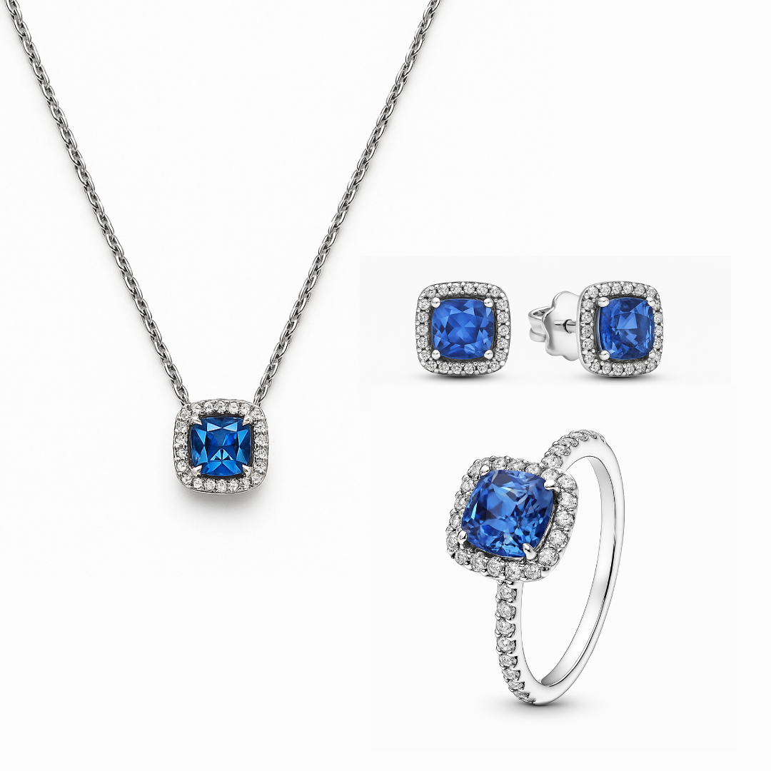 Set bijuterii Inel,Cercei si Colier Blue Cu Argint - 48