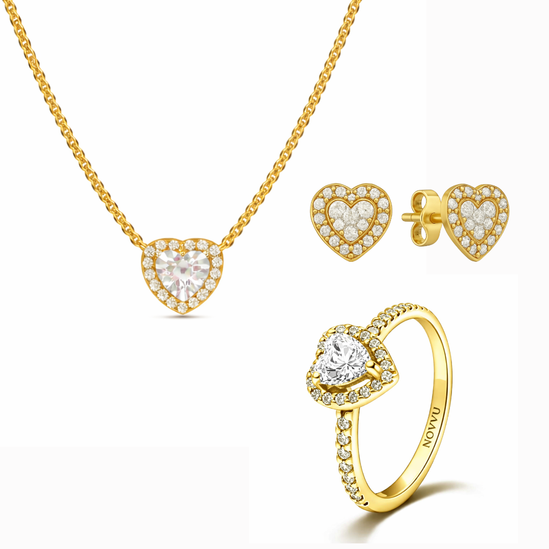 Set bijuterii Inel,Cercei si Colier Gold White Heart Cu Argint - 48