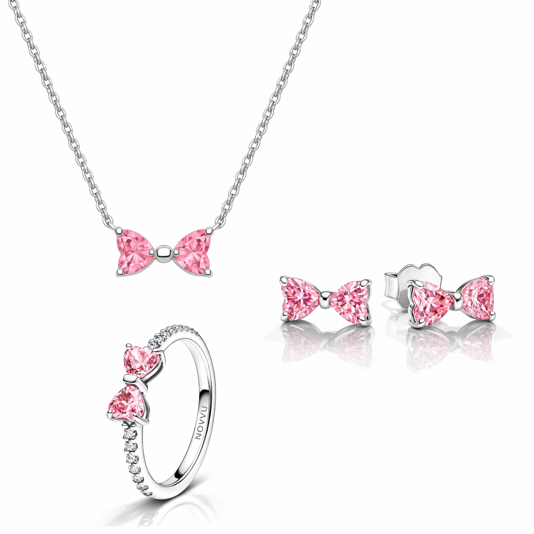 Set bijuterii Inel,Cercei si Colier Pink Bow Cu Argint - 48