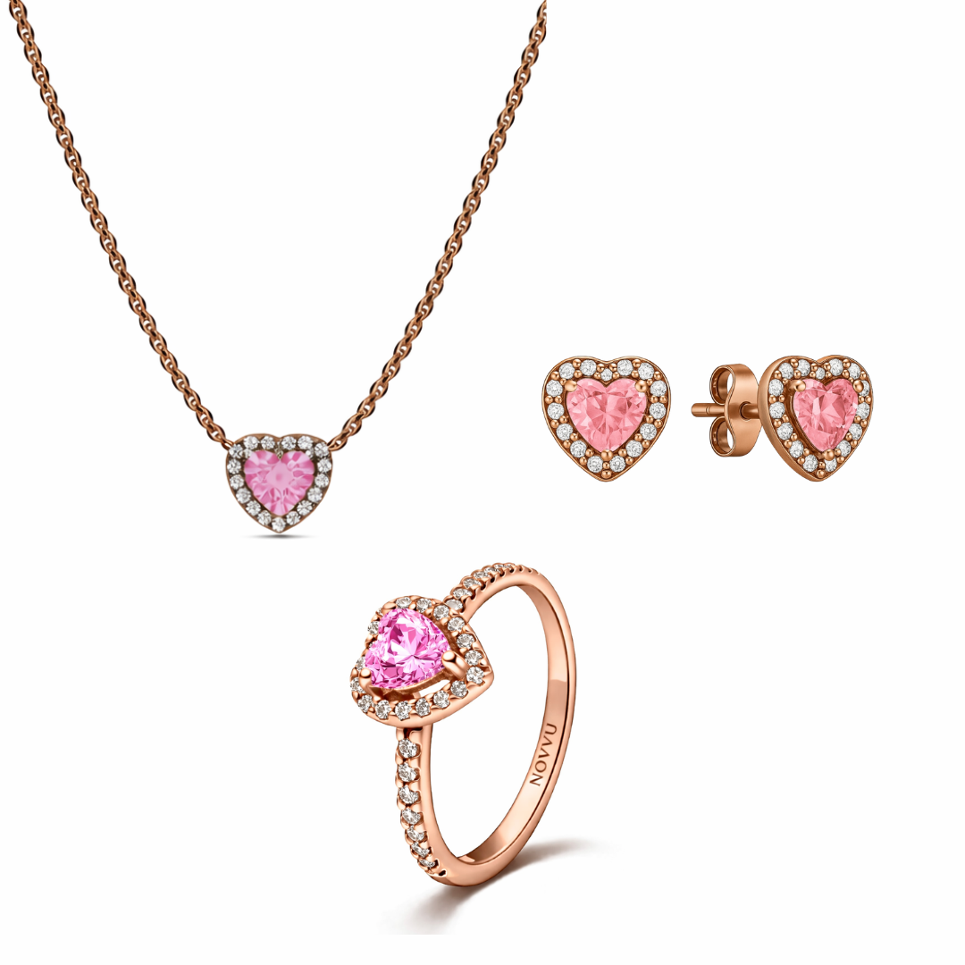 Set bijuterii Inel,Cercei si Colier Pink Heart - 48