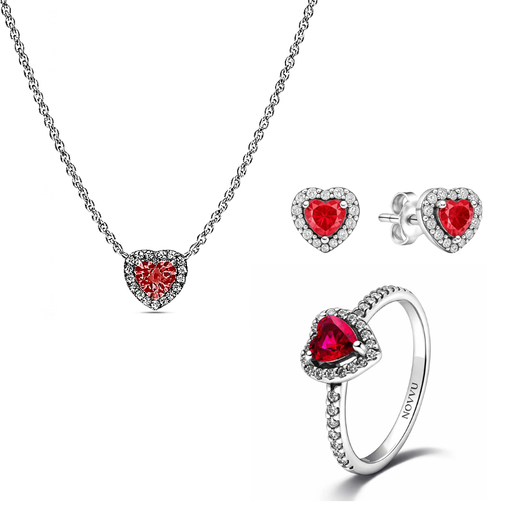 Set bijuterii Inel,Cercei si Colier Red Heart cu Argint - 48