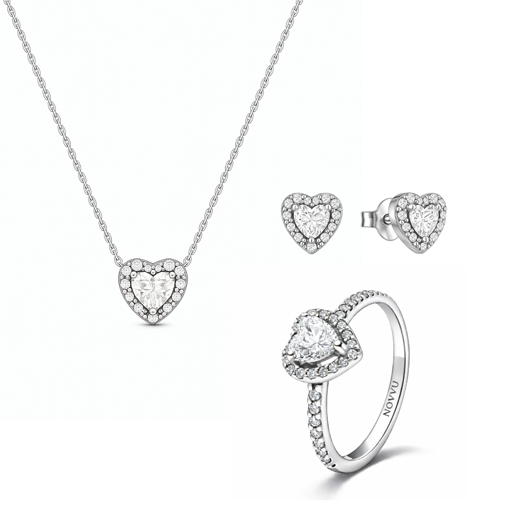 Set bijuterii Inel,Cercei si Colier White Heart cu Argint - 48
