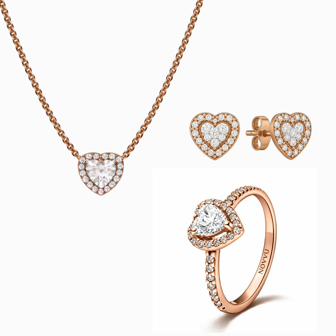 Set bijuterii Inel,Cercei si Colier White Heart Cu Argint - 48