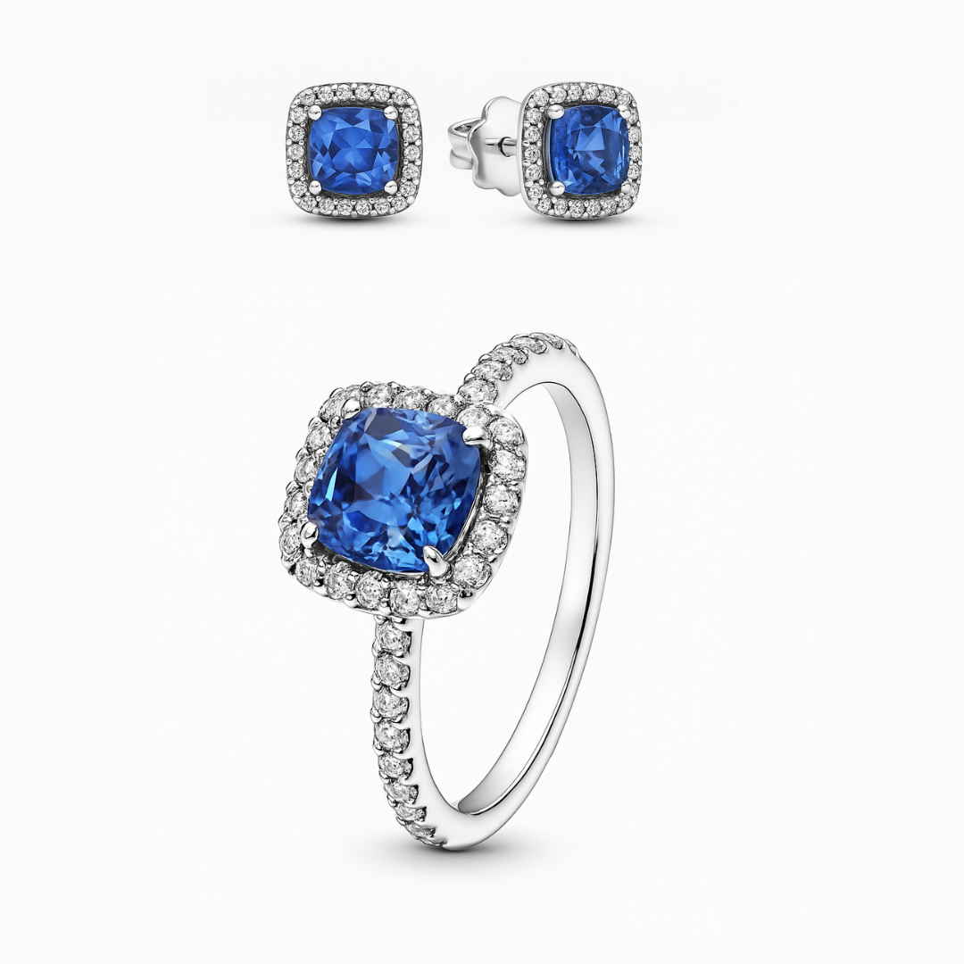 Set bijuterii Inel si Cercei Blue Cu Argint - 48