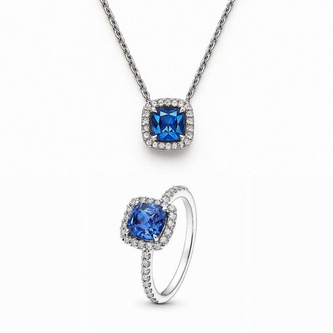 Set bijuterii Inel si Colier Blue Cu Argint - 48