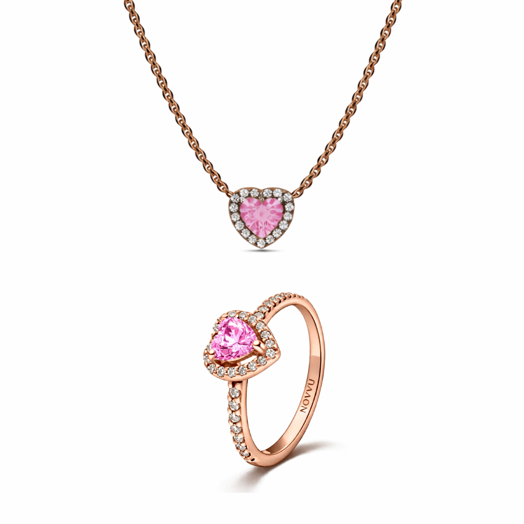 Set bijuterii Inel si Colier Pink Heart - 48