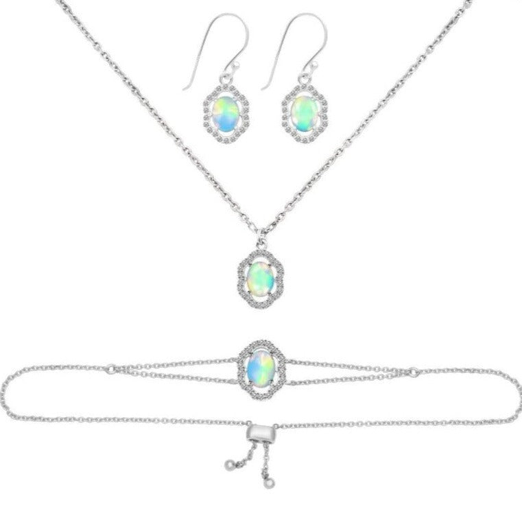 Set bijuterii opal, topaz alb din argint