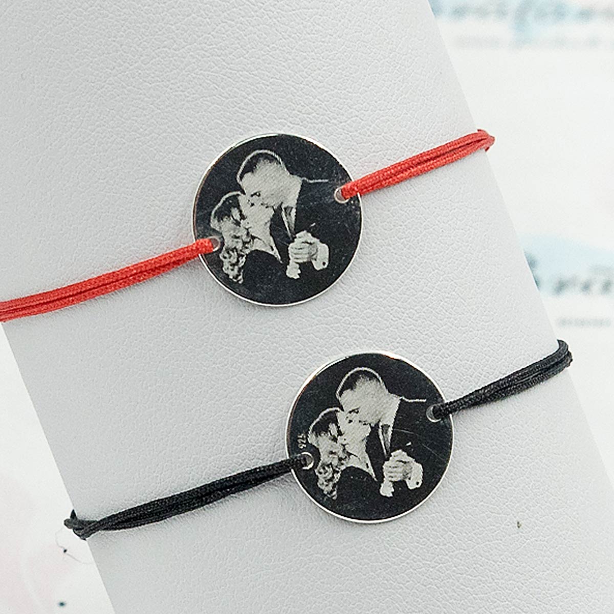 Set bratari personalizate cu poza din argint - Banut 22mm - Snur reglabil