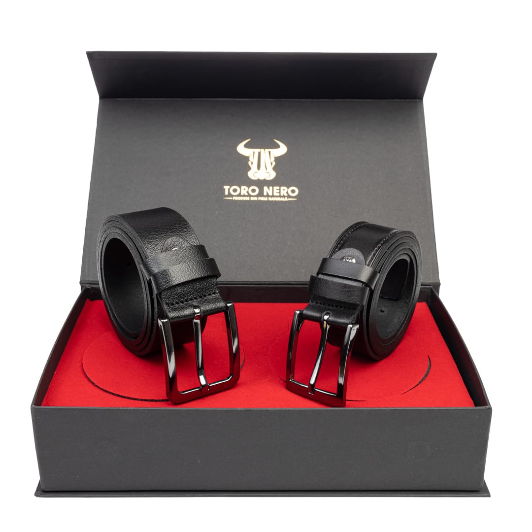 Set cadou barbati din piele naturala curea casual+curea eleganta Classic-Night - 115 cm