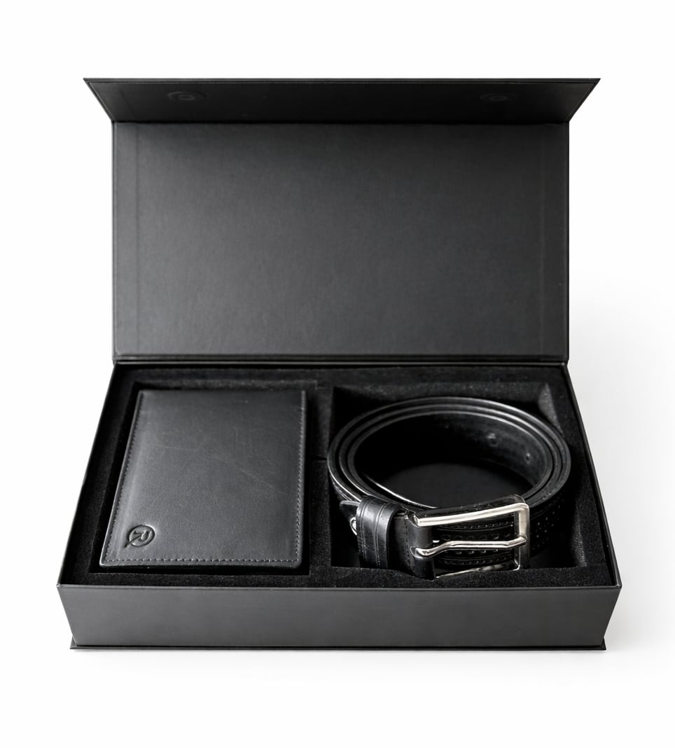 Set cadou pentru barbati, Portofel + Curea, piele naturala, model elegant, SET31, Negru - poza 1