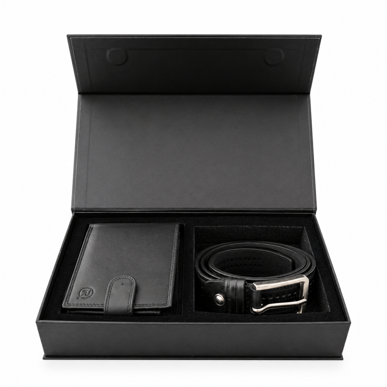 Set cadou pentru barbati, Portofel + Curea, piele naturala, model elegant, SET39, Negru