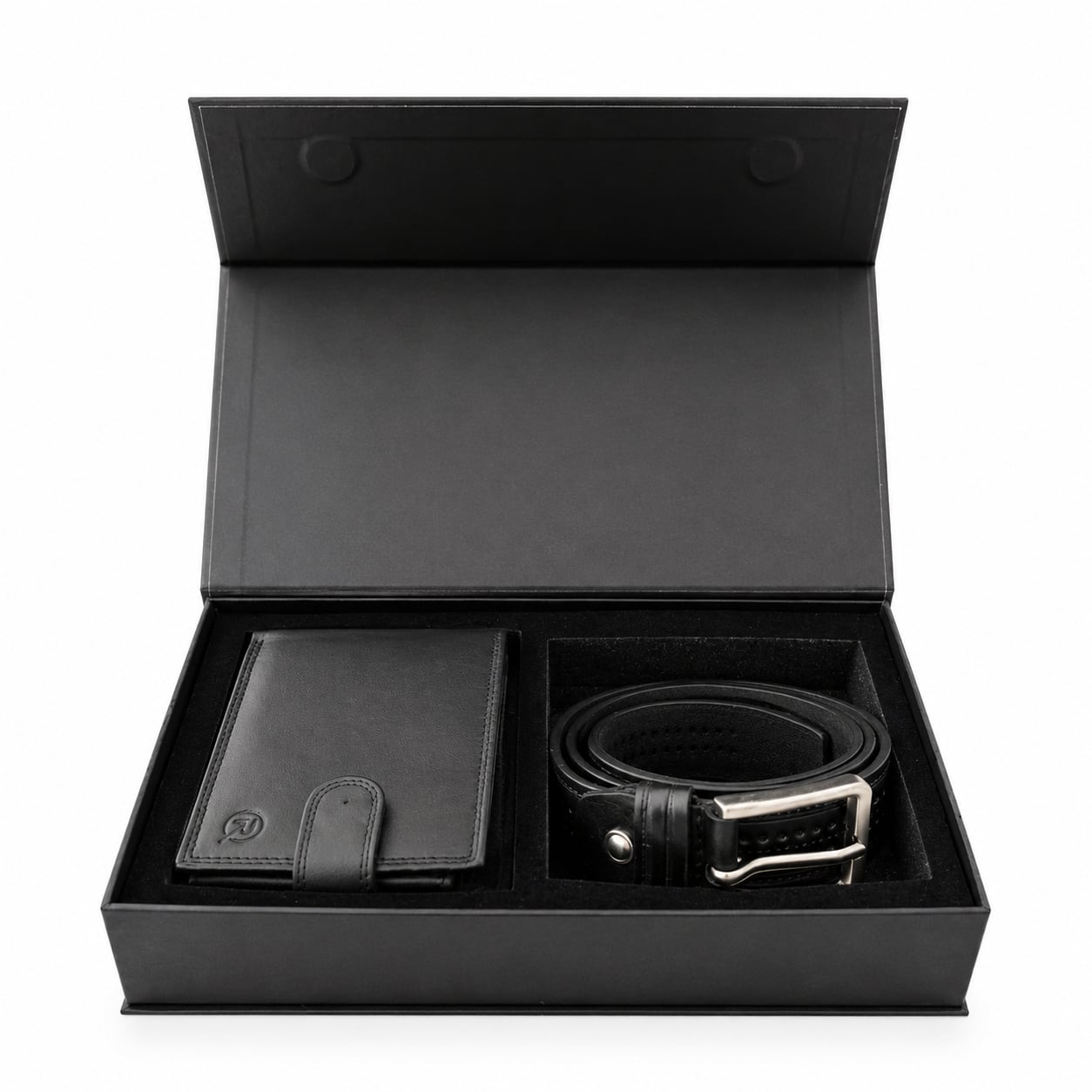 Set cadou pentru barbati, Portofel + Curea, piele naturala, model elegant, SET39, Negru - poza 1