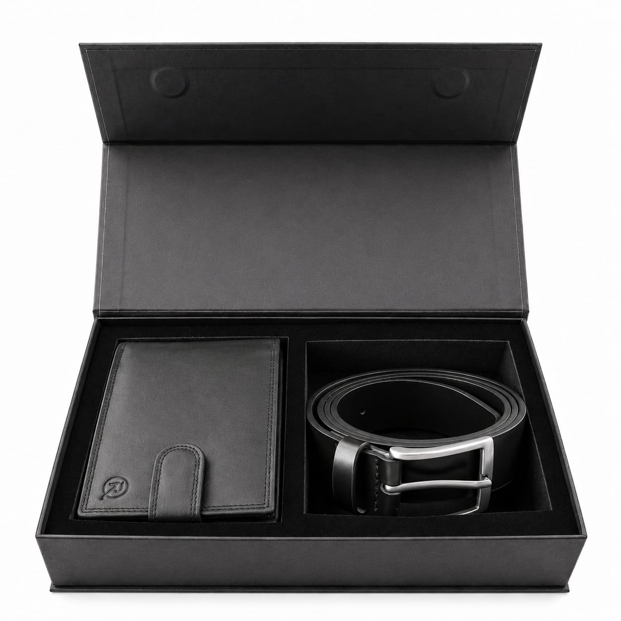Set cadou pentru barbati, Portofel + Curea, piele naturala, model elegant, SET40, Negru