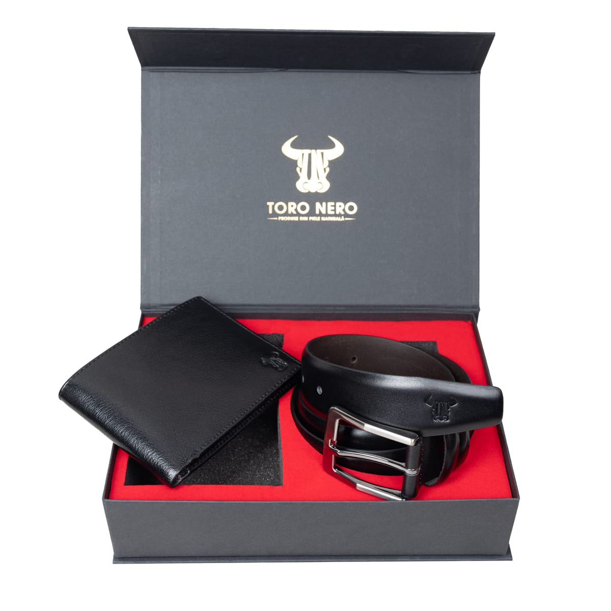 Set cadou portofel + curea din piele pentru barbati Brain