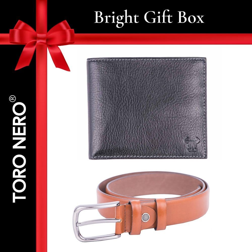 Set cadou portofel+curea din piele pentru barbati Bright