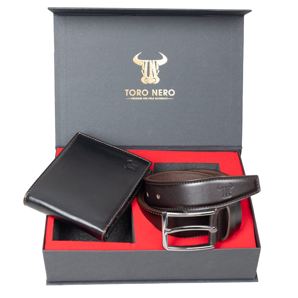 Set cadou portofel + curea din piele pentru barbati Dual leather - 115 cm