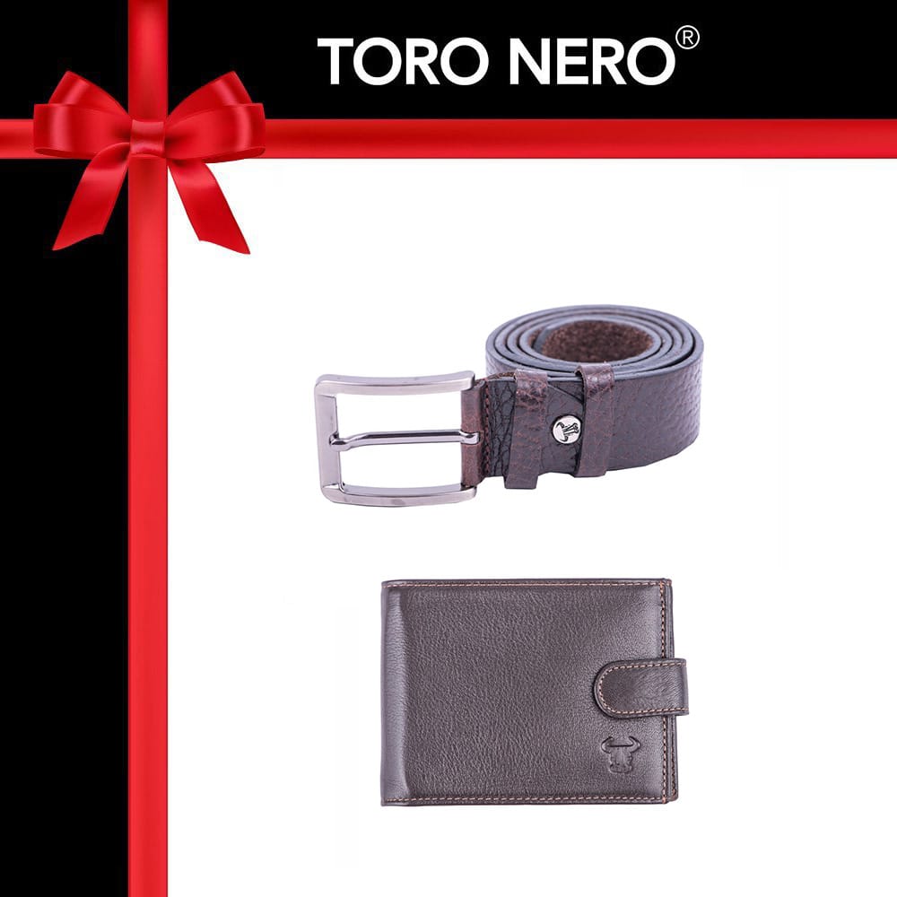 Set cadou portofel+curea din piele pentru barbati Inn Moon