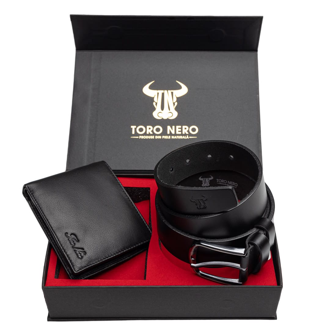 Set cadou portofel + curea din piele pentru barbati Manu-Smooth - 110 cm