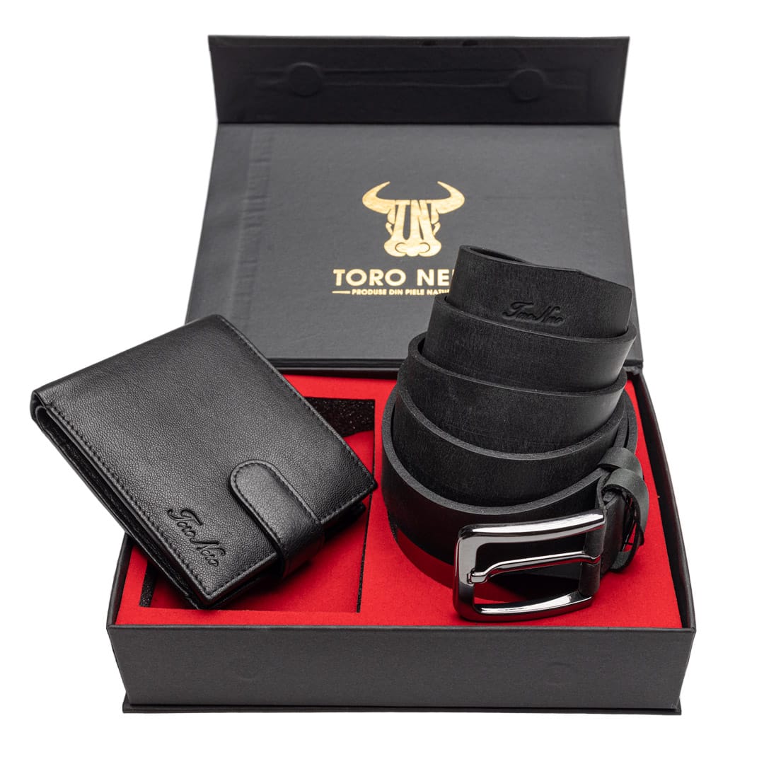 Set cadou portofel + curea din piele pentru barbati Viki-Rubber xxl - 155 cm