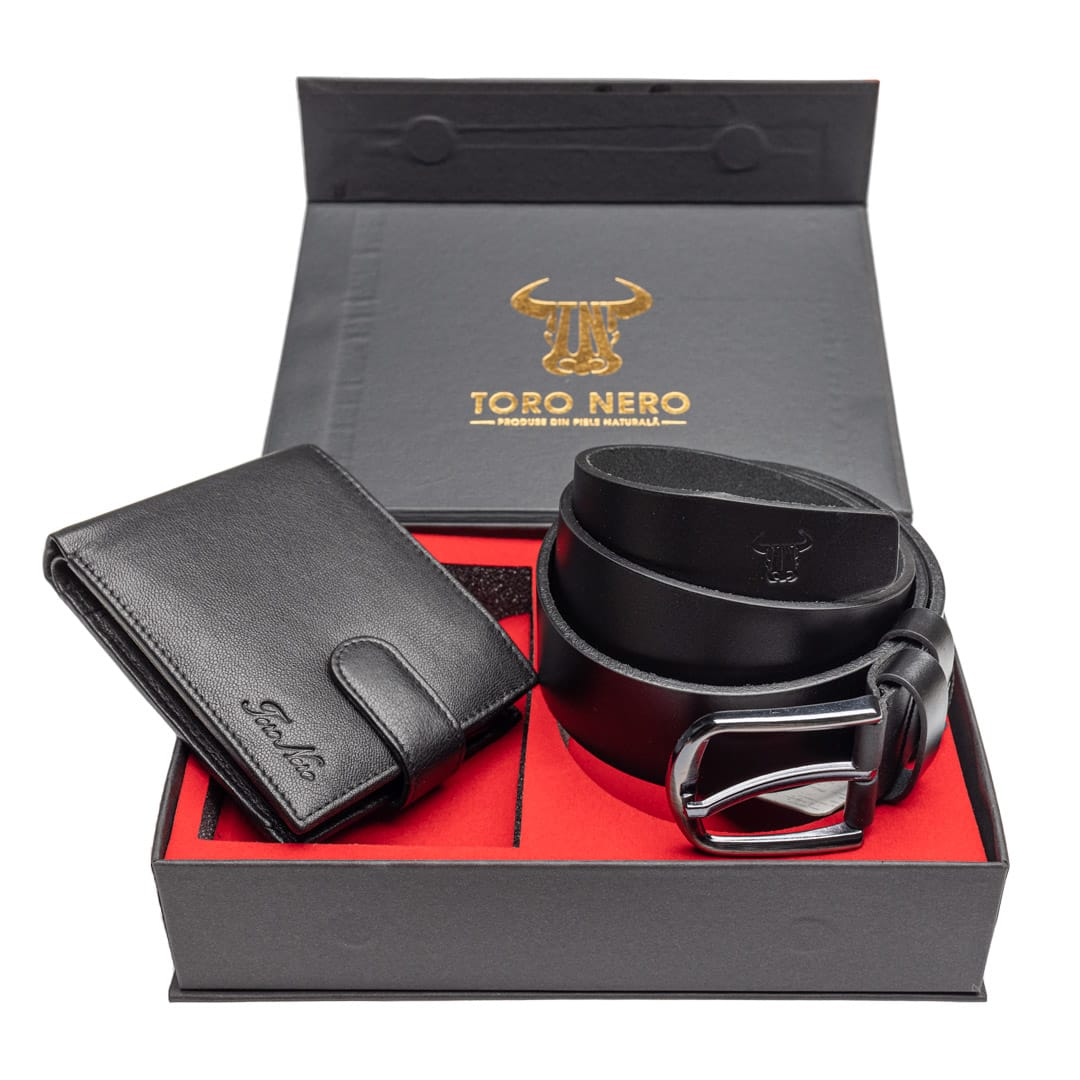 Set cadou portofel + curea din piele pentru barbati Vox-Smooth - 120 cm