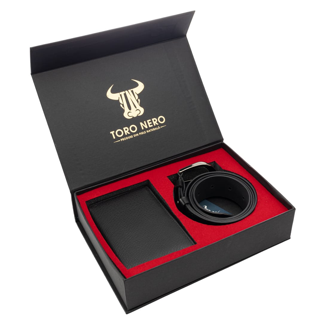 Set cadou portofel+curea din piele pentru femei negru Little - 120 cm