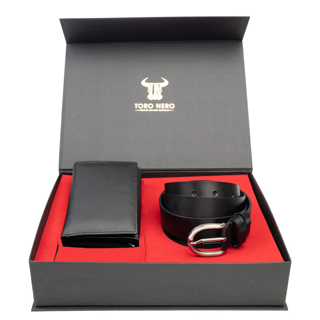 Set cadou portofel+curea din piele pentru femei negru Little-Middle - 130 cm