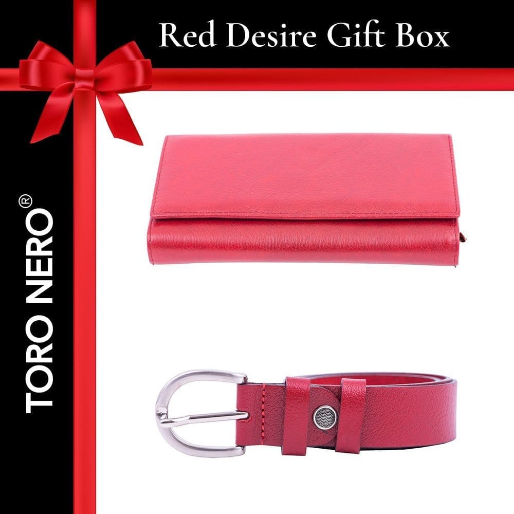Set cadou portofel+curea din piele pentru femei Red Desire